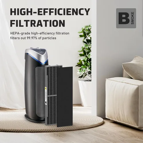 Vista 3 de Filtro B de repuesto HEPA transparente de humo compatible con AC4825 AC4300 AC4800 AC4900 AC4850, 2 filtros HEPA verdaderos y 6 prefiltros de carbón