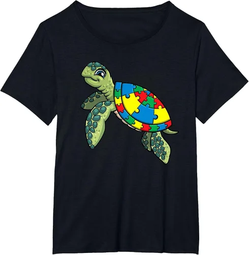 Vista 42 de Turtle Puzzle Pieces for Autism Awareness Kids Women Teacher T-Shirt Asphalt Grey