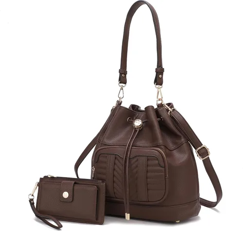 Vista 16 de MKF Collection Bolso bandolera para mujer, bolso de hombro con cordón, bolso de mano de moda con cartera de muñeca