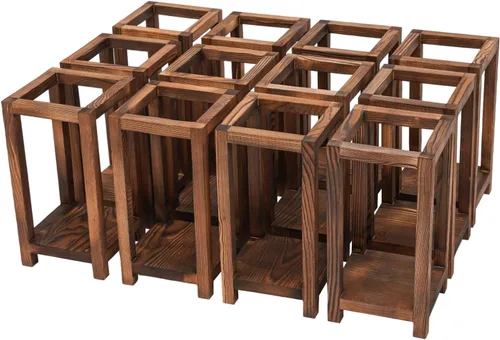 Vista 5 de 12 piezas de centro de mesa de madera para decoración de mesa de boda rústica, decoración de granja, regalo de boda de granero de campo (marrón)