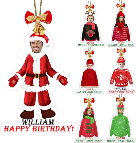 Vista 10 de 7 piezas de adorno de Navidad personalizado 2025, adorno de familia de muñeco de nieve con nombre y foto acrílico para decoración de árbol