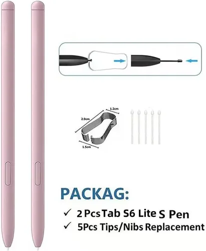 Vista 2 de 2 unidades Tab S6 Lite S Pen repuesto para Samsung Galaxy Tab S6 Lite todas las versiones Stylus Touch S Pen con 5 puntas (rosa de gasa)