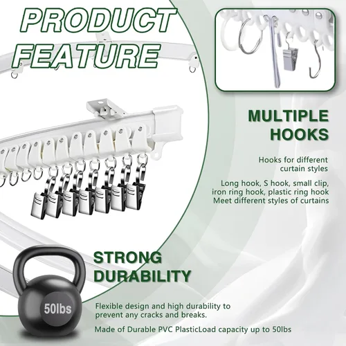 Vista 3 de XCK Riel de cortina flexible para techo, montable, cortable, 10 pies, curvado, recortable, riel flexible para cortinas de techo, plegable, riel