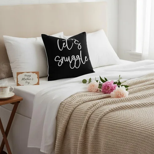 Vista 6 de Sunkifover Let's Snuggle - Funda de almohada decorativa, 18 x 18 pulgadas, algodón bordado en blanco y negro, funda de almohada para cama