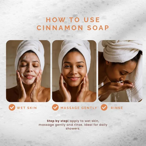 Vista 5 de Pili Natural Barras de jabón de canela (paquete de 3) para rostro y cuerpo, limpiador hidratante para mujeres, hombres, adolescentes y todo