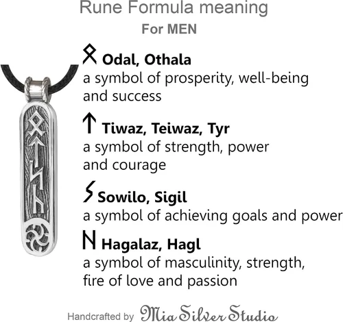 Vista 3 de Viking Rune Formula Pendant Necklace for Men Women - 925 Sterling Silver - Norse Nordic Celtic Jewelry - Runes Protection Amulet - Matching