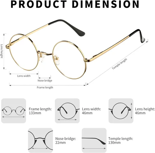 Vista 3 de Pro Acme Lentes transparentes sin receta con marco metálico redondo pequeño retro