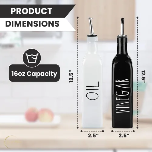 Vista 2 de Dispensador de aceite y vinagre - Dispensador de vinagre y oliva de granja - Dispensador de aceite de oliva chic - Botella blanca y negra