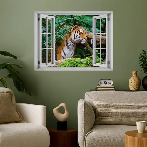 Vista 32 de wall26 Adhesivo decorativo para pared, diseño de oso y mariposa fuera de una ventana abierta, no se pega ni se pega, papel tapiz no tejido