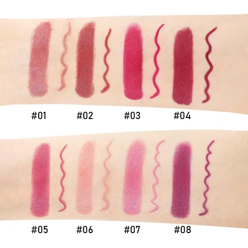 Vista 5 de Juego combinado de delineador de labios mate y lápiz labial 2 en 1, kit de labios con delineador de labios, manchas de labios, resistente al agua, a