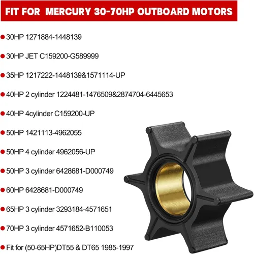 Vista 4 de BDFHYK 47-89983T Impulsor de bomba de agua para motor fueraborda Mercury 30HP 35HP 40HP 50HP 60HP 65HP 70HP, reemplaza 17461-95201, Sierra 18-3007