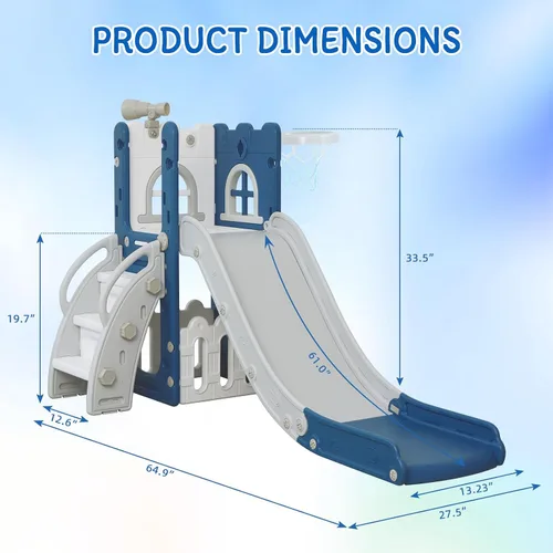 Vista 3 de LulliSpace Tobogán 6 en 1 para Niños Pequeños, Escalador Deslizante para Niños para Patio de Juegos Interior y Exterior con Aro de Baloncesto