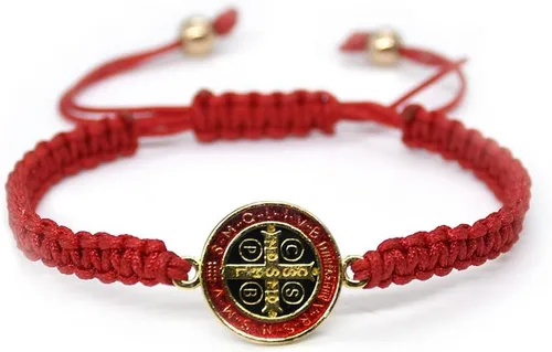 Vista 2 de Pingyongchang 2Pcs Catholic Saint Benedict Medal Bracelet Adjustable Braided String Matching Bracelets Handmade Protection Pray Inspirational