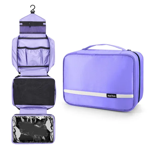 Vista 2 de Neceser de viaje para mujer hombre morado y gris
