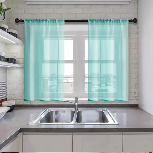 Vista 6 de MRTREES Cortinas transparentes de Aqua Blue, para cocina, de 36 pulgadas de longitud, cortinas transparentes de gasa con filtro de luz, cortinas