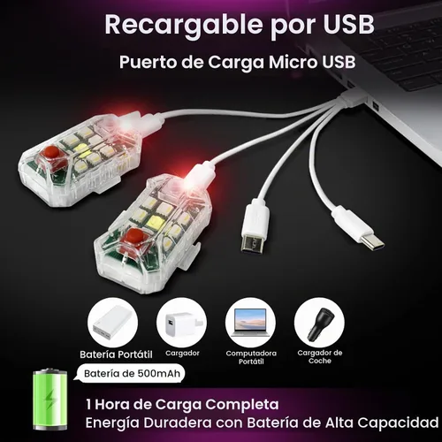 Vista 6 de 4 luces estroboscópicas LED inalámbricas mejoradas con control remoto, luces de advertencia de emergencia recargables por USB, luces LED
