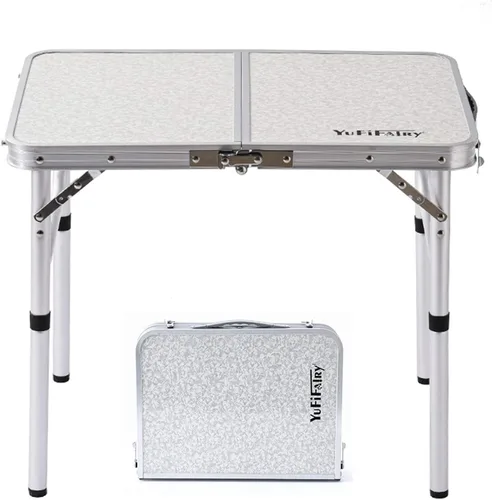 Vista 12 de YUFIFAIRY Mesa de campamento plegable pequeña, 24 pulgadas de largo x 16 pulgadas de ancho con patas de altura ajustable, todo negro