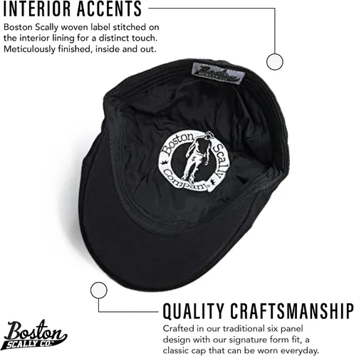 Vista 3 de La gorra original Boston Scally Cap - La gorra Newsboy plana Scrapper - Sombrero ajustado de algodón de 6 paneles para hombre - Negro