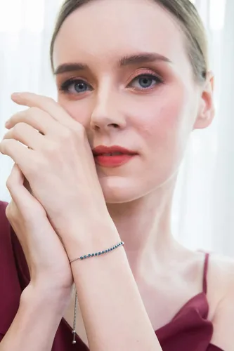 Vista 2 de Pulsera de plata de ley auténtica, creada o simulada con bisel redondo de 0.079 pulgadas, ajustable, delicada pulsera de tenis para mujer