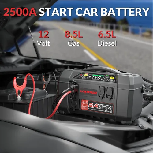 Vista 4 de LOKITHOR JA301 Arrancador de salto de 2000 amperios con compresor de aire de 150 PSI y AW401 2500Amp Jump Starter con lavadora de coche de 200 PSI