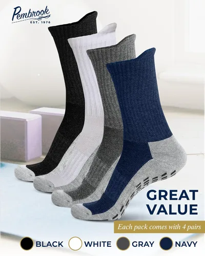 Vista 11 de Pembrook 4 pares de calcetines antideslizantes para hombres, mujeres, marido, papá, calcetines de agarre para hospital, yoga, pilates, barre