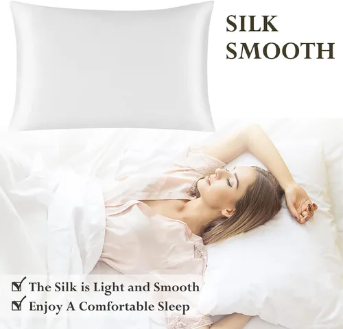 Vista 2 de Funda de almohada de seda para cabello y piel, funda de almohada de seda de morera natural de 19 momme con cierre de cremallera oculto, tamaño Queen