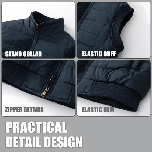 Vista 40 de Msmsse Chalecos de invierno para hombre, con forro polar, acolchado, casual, sin mangas