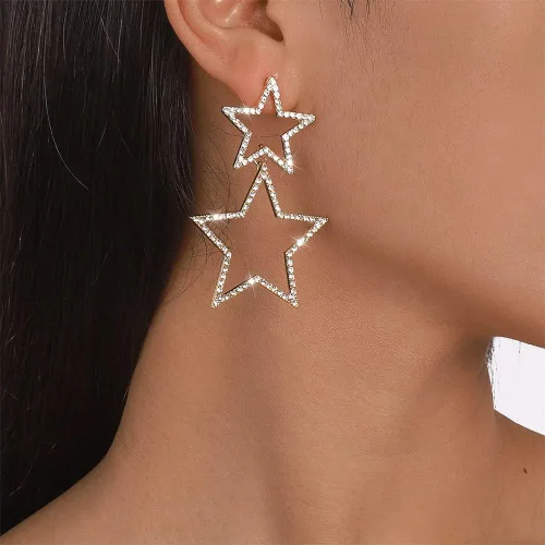 Vista 4 de Rhinestone Big Star Dangle Earrings for Women Girls Hypoallergenic Crystal Long Tassel Stars Charms Drop Dangling Stud Fashion Lightweight Festival
