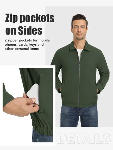 Vista 4 de MAGNIVIT Chaquetas ligeras para hombre, cortavientos ligeros, con cremallera completa, elegante, abrigo de golf, negocios, trabajo, vestido casual