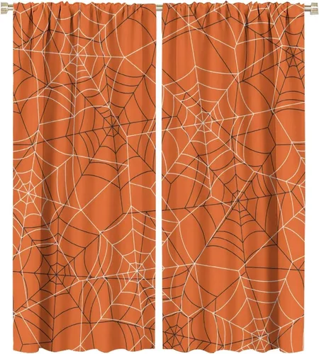Vista 91 de Cortinas opacas de tela de araña aterradora para niños, tela de araña en blanco y negro, fondo rojo, dormitorio de niños, guardería, decoración