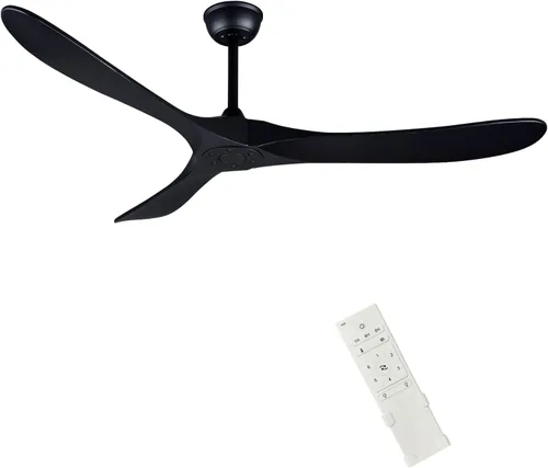 Vista 22 de Ventilador de techo de madera para interiores y exteriores de 52 pulgadas, ventilador de techo CC de 3 aspas con control remoto, 2 varillas Cuerpo