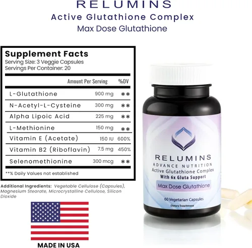 Vista 8 de Relumins Advance White, Complejo activo Glutatión, Cápsulas con fórmula blanqueadora oral con 6 refuerzos, Blanquea, repara y restaura la piel