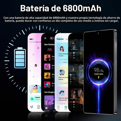 Vista 6 de I25+ Ultra Desbloqueado Teléfono Android 14, Octa-core Smartphone Celular, Batería de 6800mAh Carga Rápida, Pantalla FHD+ de 6.3", 4GB+128GB, Cámara