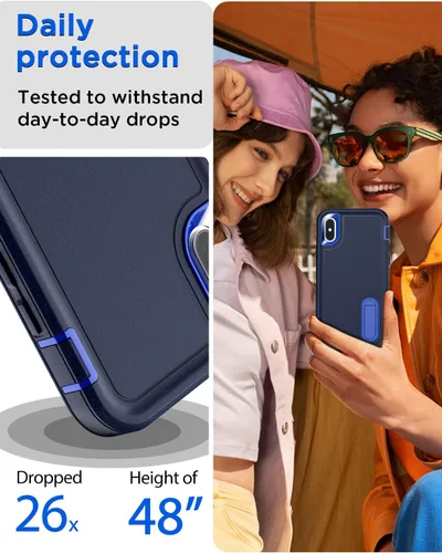 Vista 4 de AICase Funda para iPhone X/XS con soporte integrado con protector de pantalla de vidrio, protección contra caídas de alta resistencia, cuerpo