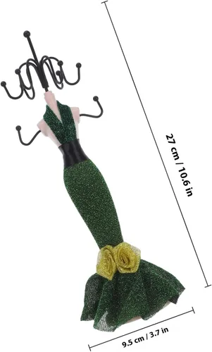 Vista 8 de Cabilock Princess Jewelry Organizer Stand Mannequin Necklace Holder and Bracelet Display, Colorful Green Small Dress Model Jewelry Display for Women