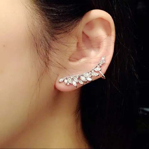 Vista 2 de Pendientes de plata de ley 925 con diseño de pluma de circonita cúbica para mujer y niña diseño de ala de vid