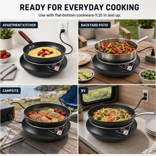 Vista 9 de Set de encimera de wok de inducción GastroGear, sartén eléctrica nueva y mejorada de 2025 con quemador de inducción, wok de acero al carbono, tapa