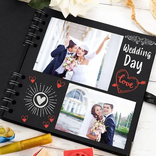 Vista 6 de Bstorify - Álbumes de fotos cuadrados de 36 páginas de 18 x 18 cm, papel kraft negro grueso, 250 g/m², libro de recuerdos, cierre de cinta, ideal