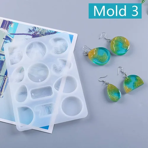 Vista 7 de Paquete de 3 moldes de resina de ola oceánica, molde de silicona rectangular, moldes de fundición epoxi para joyería de isla para colgante