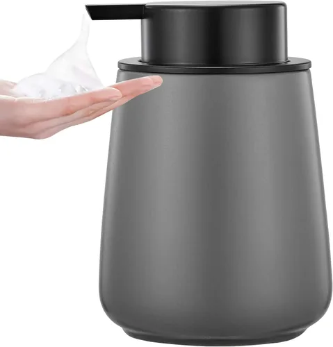 Vista 22 de Dispensador de jabón de manos de espuma de 12 onzas, dispensador de jabón espumoso negro para baño con bomba fácil de presionar, dispensador