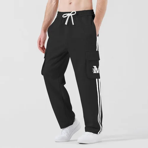 Vista 2 de HHZ Pantalones deportivos de algodón para hombre, casuales, holgados, para yoga, atléticos, para descansar, correr, pantalones de jersey para hombre