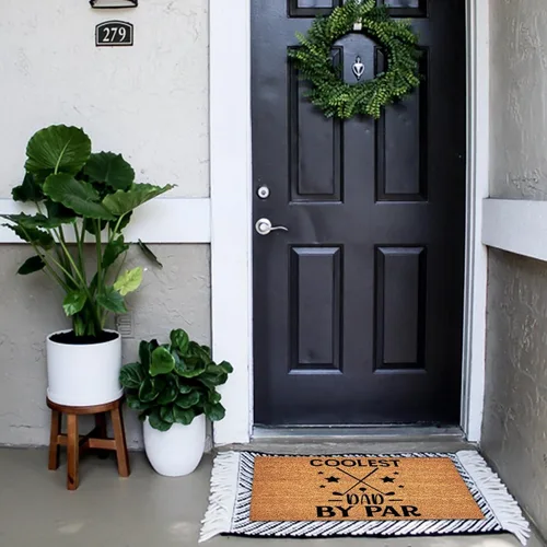 Vista 6 de Tapete de fibra de coco personalizado para el mejor papá por par, divertido tapete de bienvenida de 16 x 24 pulgadas, fácil de limpiar, tapete