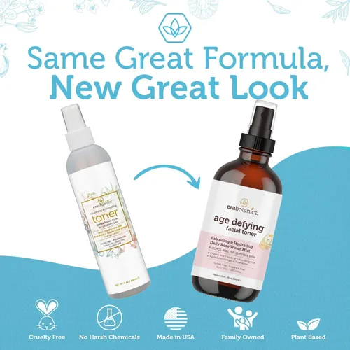 Vista 2 de Era Organics Tónico hidratante para la cara, refrescante y equilibrante, antienvejecimiento, niebla facial con agua de rosas, vinagre de sidra