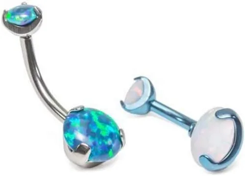 Vista 2 de Painful Pleasures Anillo de ombligo de titanio de ópalo interno de 0.49 oz de 716 pulgadas, color azul (OP05), Ópalo, titanio, ópalo sintético