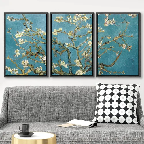 Vista 2 de wall26 Lienzo enmarcado para pared, juego de arte con flores de almendra de Vincent Van Gogh, naturaleza, ilustraciones de área silvestre, bellas