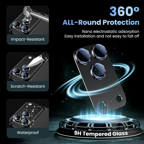 Vista 2 de Uyiton Protector de lente de cámara para iPhone 18 Pro, cubierta de vidrio A-Negro