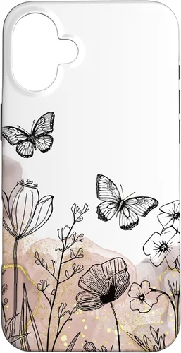 Vista 21 de iPhone 11 Minimal Flowers Butterflies Boho Floral Lindo Estético Funda