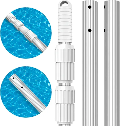 Vista 8 de Poste de piscina mejorado de 15 pies, poste telescópico de limpieza de piscina, poste profesional ajustable para red de desnatador, rastrillo