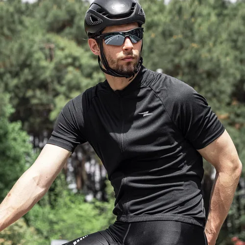 Vista 2 de Przewalski Camiseta de ciclismo para hombre, con cremallera completa, con 3 Negro