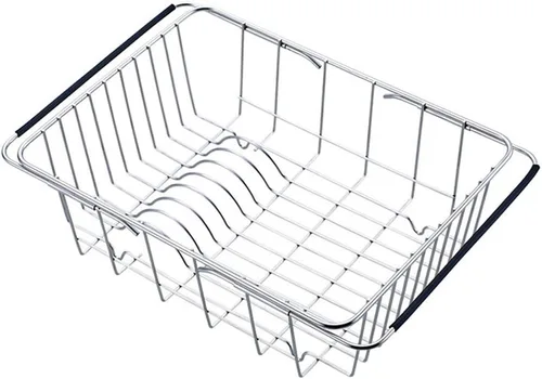 Vista 2 de Escurridor de platos ajustable sobre el fregadero, escurridor de platos de acero inoxidable, en la encimera o en el fregadero, profundo y grande